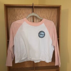 Pink and white quarter sleeve crop top